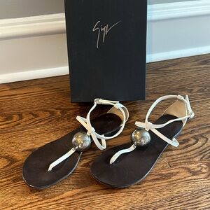 Giuseppe Zanotti White Silver Strappy Ball Embellished Sandals 37.5